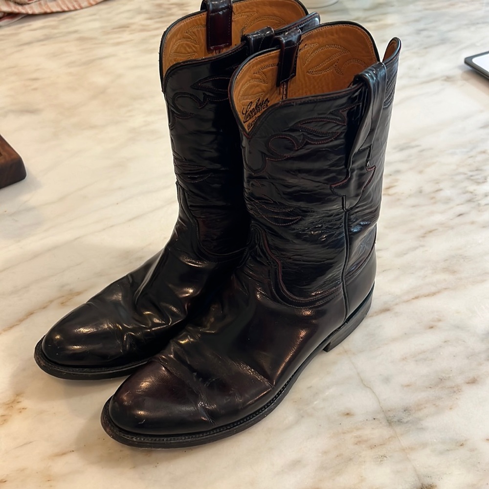 Lucchese Classics Handmade Black Cherry Smooth Goat Hide Boots Sz 11 B L3621RR